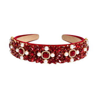 Wide Heirloom Jewel Headband - Ruby Red