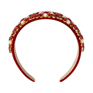 Wide Heirloom Jewel Headband - Ruby Red