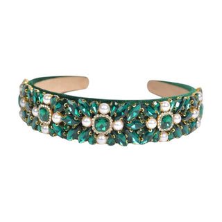 Wide Heirloom Jewel Headband - Emerald Green