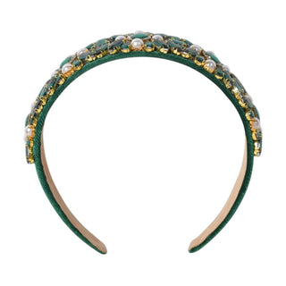 Wide Heirloom Jewel Headband - Emerald Green