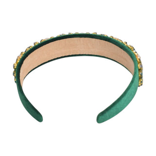 Wide Heirloom Jewel Headband - Emerald Green