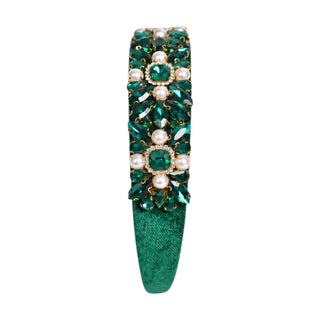 Wide Heirloom Jewel Headband - Emerald Green