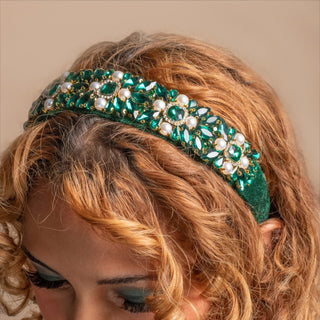 Wide Heirloom Jewel Headband - Emerald Green