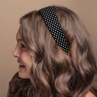 Wide Acetate Classic Polka Dot Headband - Black + White
