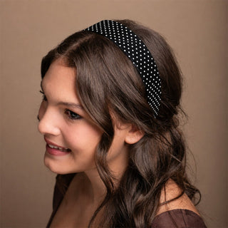 Wide Acetate Classic Polka Dot Headband - Black + White