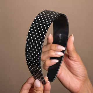 Wide Acetate Classic Polka Dot Headband - Black + White