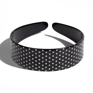 Wide Acetate Classic Polka Dot Headband - Black + White