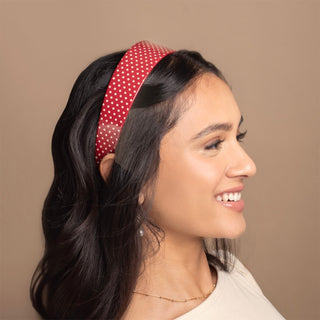 Wide Acetate Classic Polka Dot Headband - Maroon + White