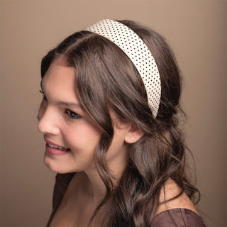 Wide Acetate Classic Polka Dot Headband - White + Black