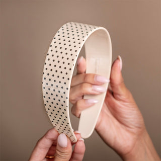 Wide Acetate Classic Polka Dot Headband - White + Black