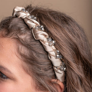 Twisted Satin Rhinestone Headband - Blush Pink