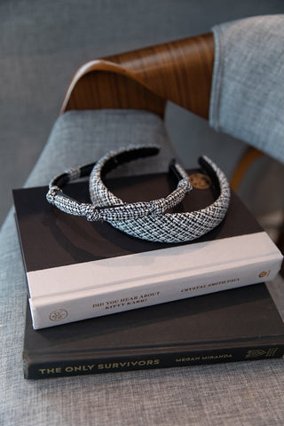 Knotted Tweed Headband - Black Ivory - Headbands of Hope