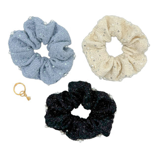 Tweed Scrunchie Set of 3 - Sequin Pearls - Headbands of Hope
