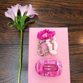 Large Oval Hair Clip Set of 2 – Soft Pink + Pink Marble - Headbands of Hope