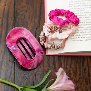 Large Oval Hair Clip Set of 2 – Soft Pink + Pink Marble - Headbands of Hope