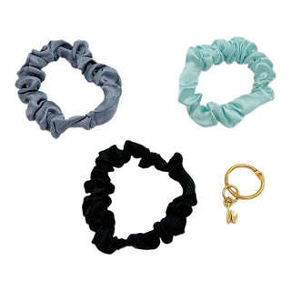 Satin Scrunchie Set - Black, Gray, Light Blue - Headbands of Hope