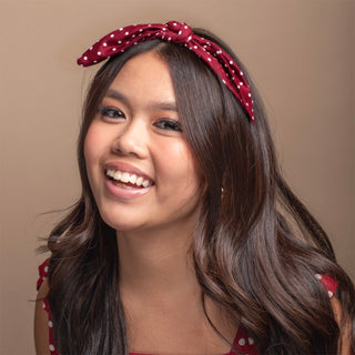 Luxe Bamboo Knotted Headband - Maroon Polka Dots