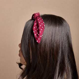 Luxe Bamboo Knotted Headband - Maroon Polka Dots