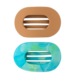 Large Oval Claw Clip Set – Golden Matte & Aqua Marble - Headbands of Hope