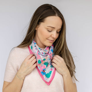Satin Abstract Floral Headscarf - Pink + Coral - Headbands of Hope