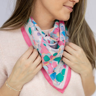 Satin Abstract Floral Headscarf - Pink + Coral - Headbands of Hope