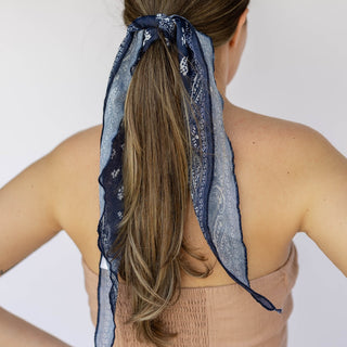 Ponytail Hair Scarf - Blue Paisley - Headbands of Hope