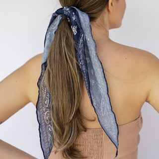 Ponytail Hair Scarf - Blue Paisley - Headbands of Hope