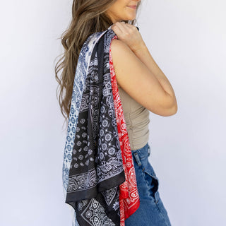 Satin Paisley Headscarf - Red