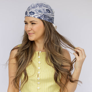 Satin Paisley Headscarf - White - Headbands of Hope