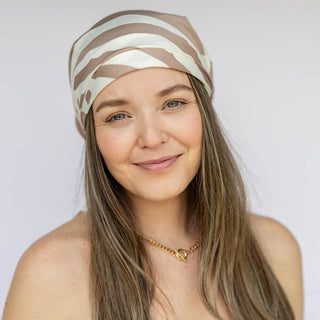 Satin Striped Headscarf - Beige - Headbands of Hope