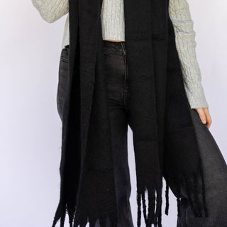 Oversized Fringe Scarf - Black