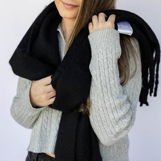Oversized Fringe Scarf - Black