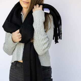 Oversized Fringe Scarf - Black
