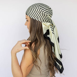 Satin Abstract Line Headscarf - Black + White - Headbands of Hope