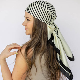 Satin Abstract Line Headscarf - Black + White - Headbands of Hope