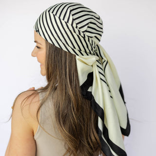 Satin Abstract Line Headscarf - Black + White - Headbands of Hope