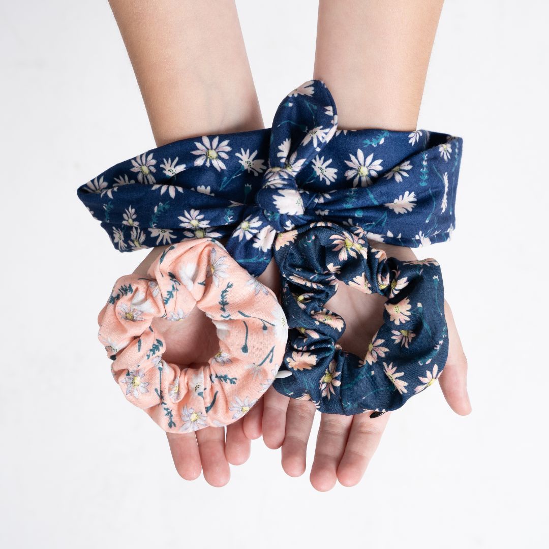 Cotton Zipper Scrunchies Set - Mauve Daisy