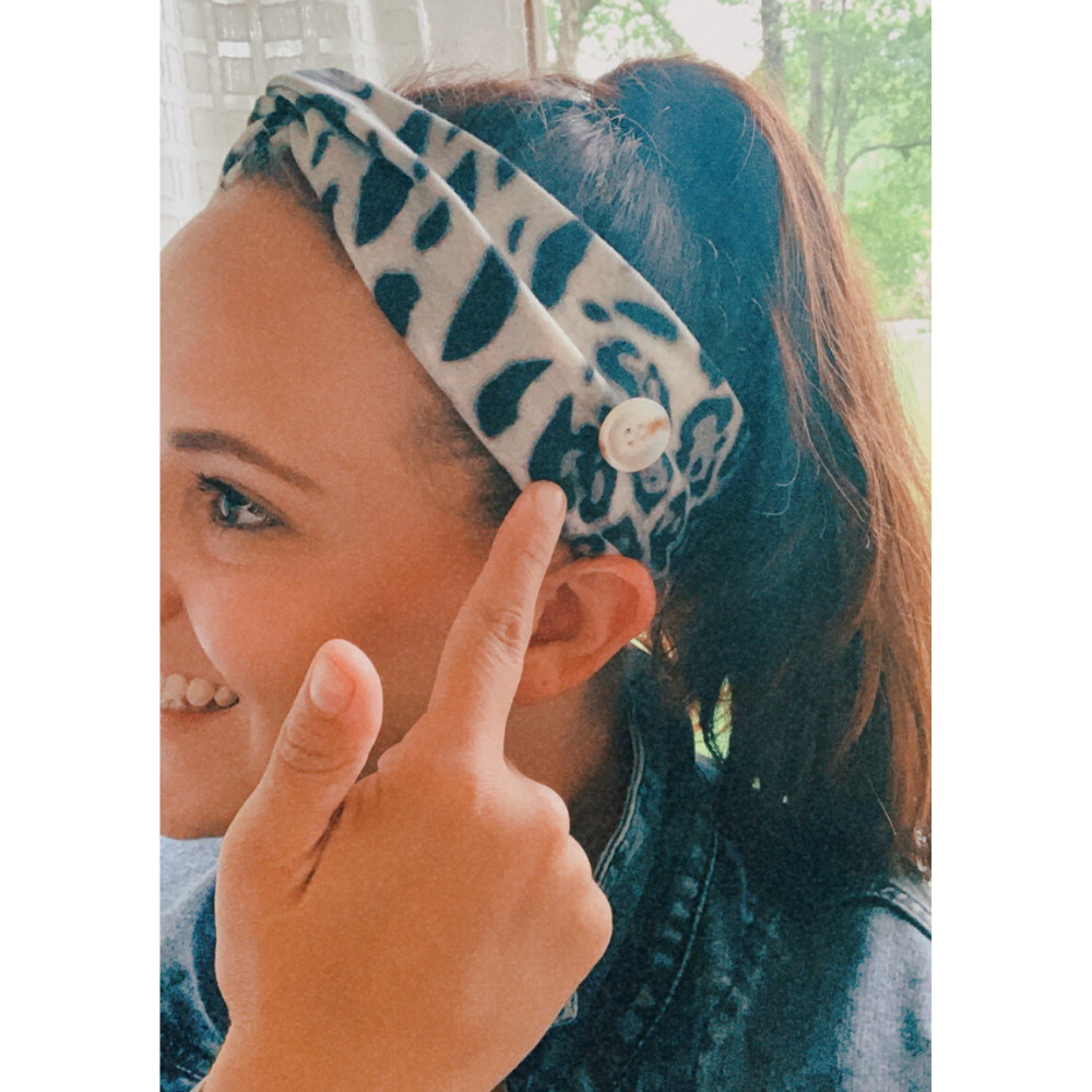 Grey Leopard Button Headband