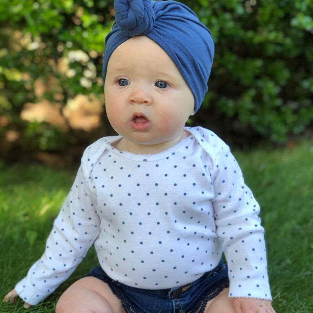 Navy Baby Turban Stylish Headwear for Babies Fits 14-16