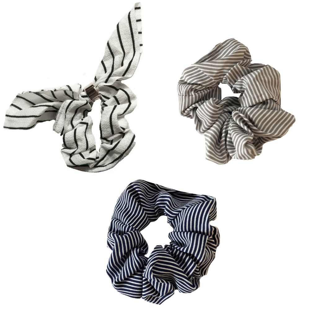 Navy, White, Taupe Striped Scrunchie Set - Headbands of Hope