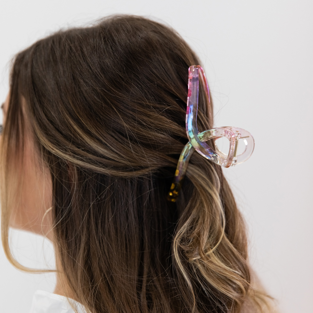 Looped Claw Clip - Pink + Yellow