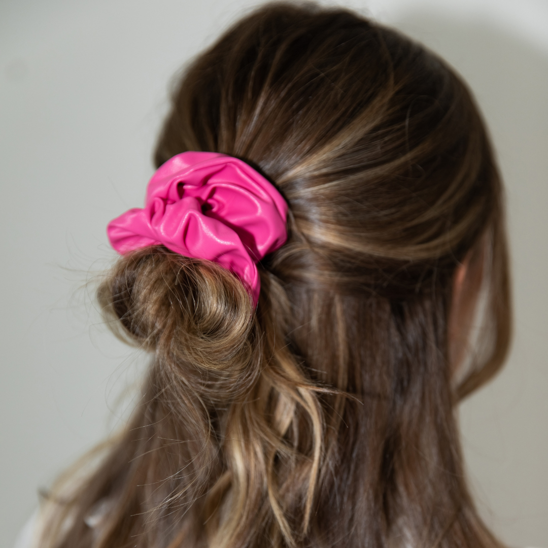 Leather Scrunchie Set - Pink Checkered