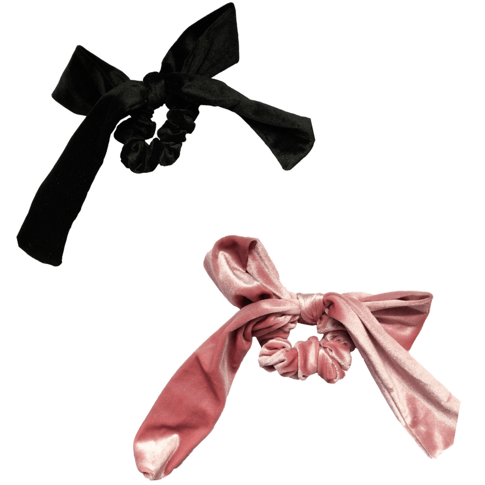 Black + Pink Velvet Bow Tie Scrunchie