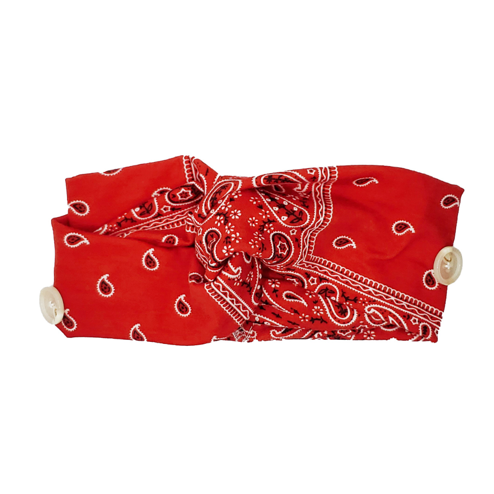Red Paisley Button Headband