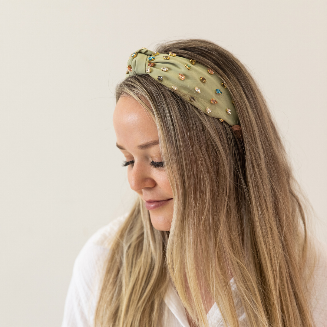 Traditional Knot Headband - Green Gem