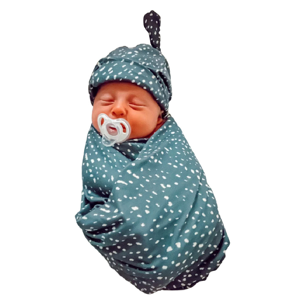 Baby Swaddle + Hat Set - Grey Fawn
