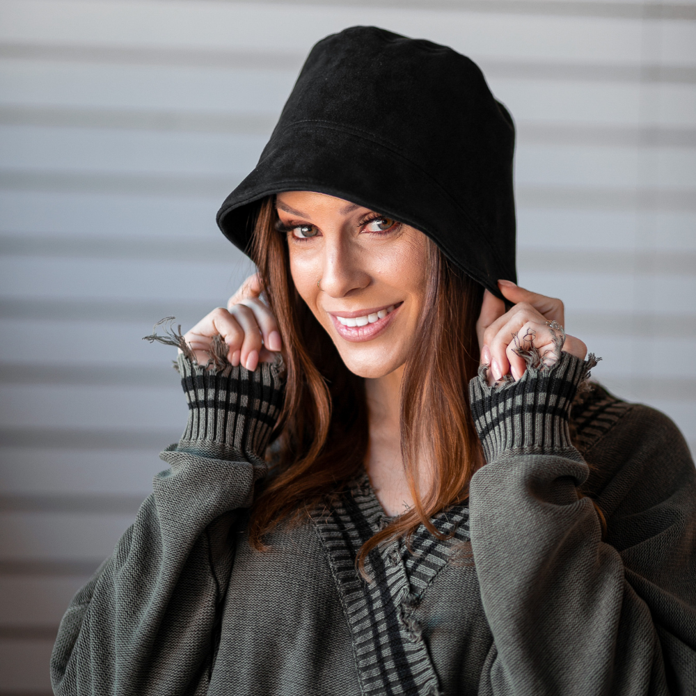Jenny Faux Suede Bucket Hat Black Headbands of Hope