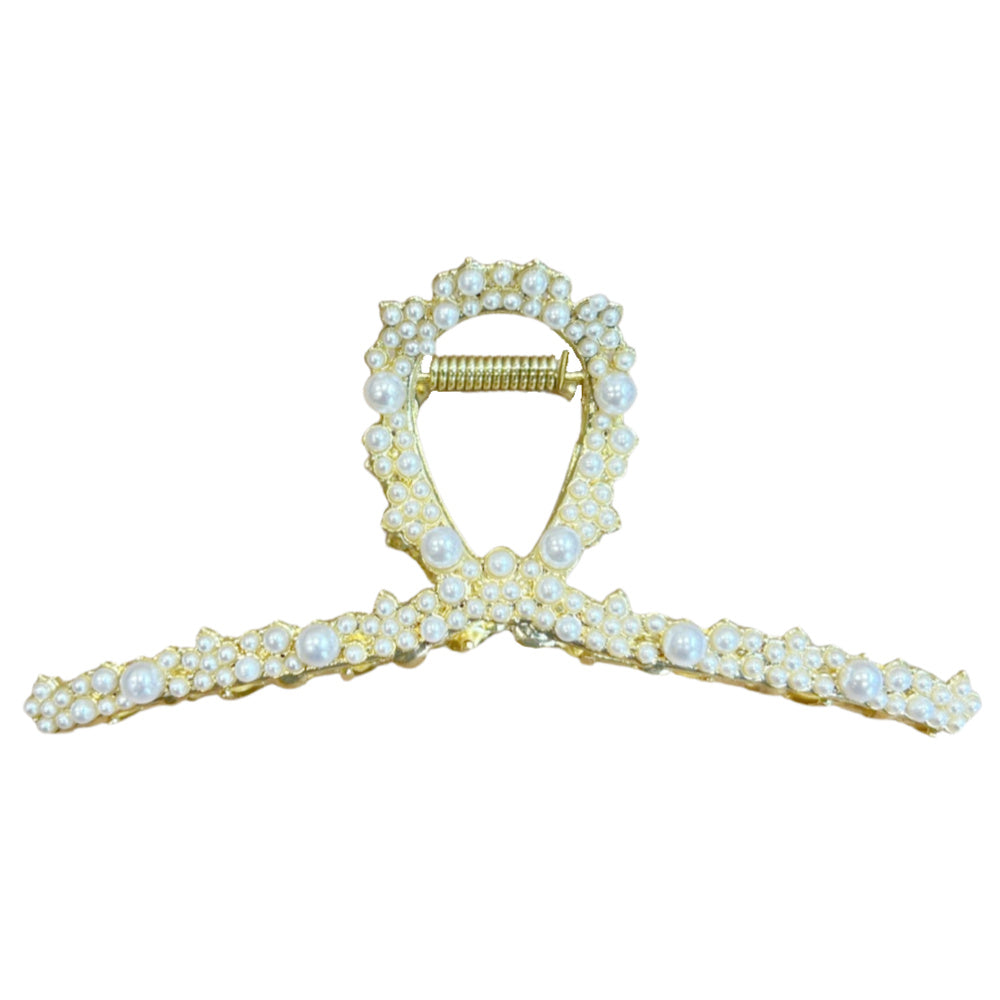 Looped Claw Clip - Gold Pearl