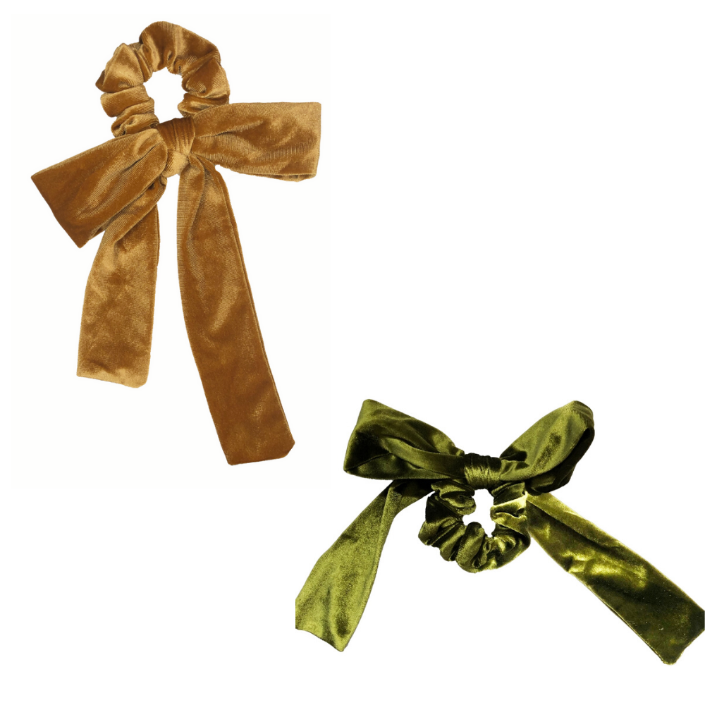 Gold + Green Velvet Bow Tie Scrunchie