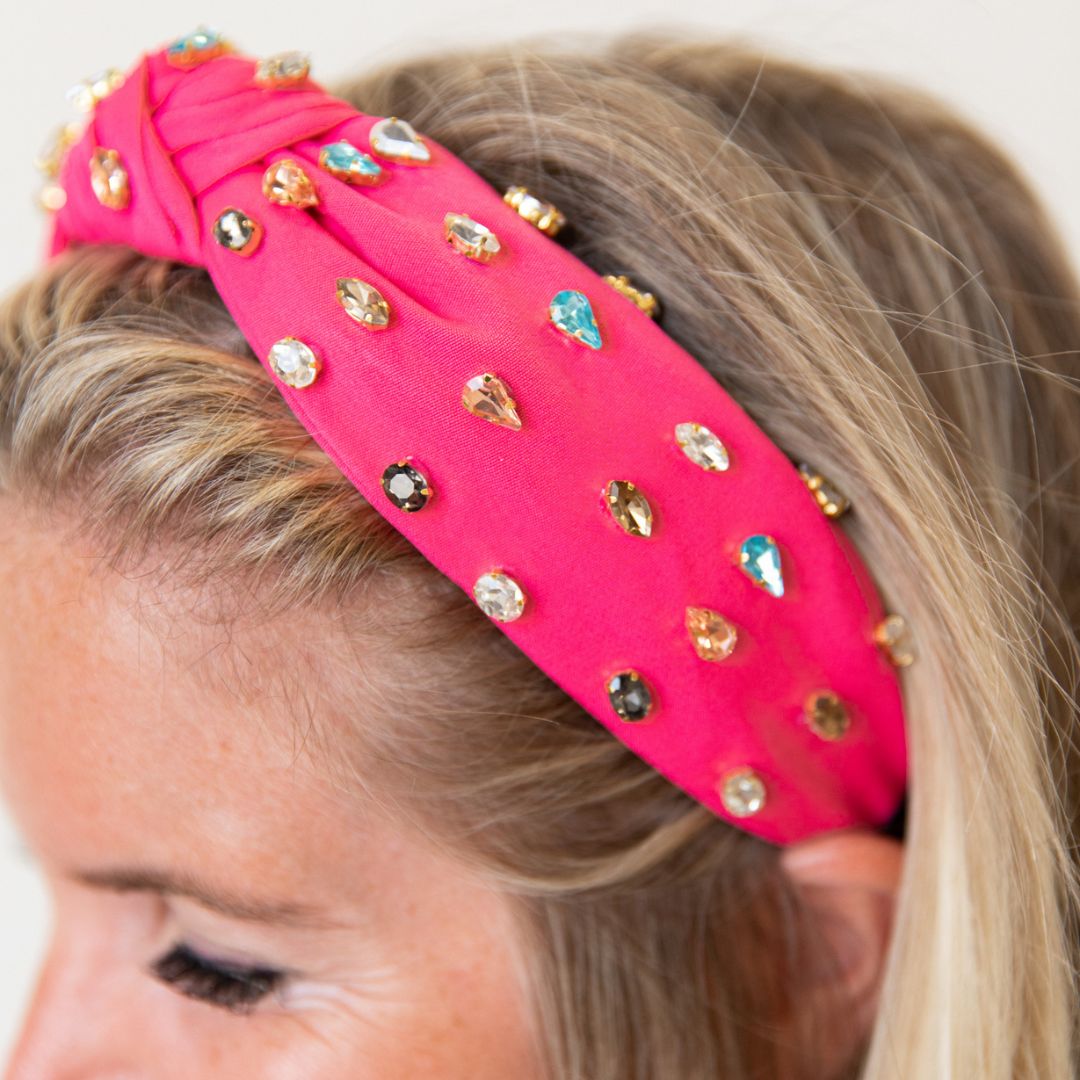 Traditional Knot Headband - Hot Pink Gem
